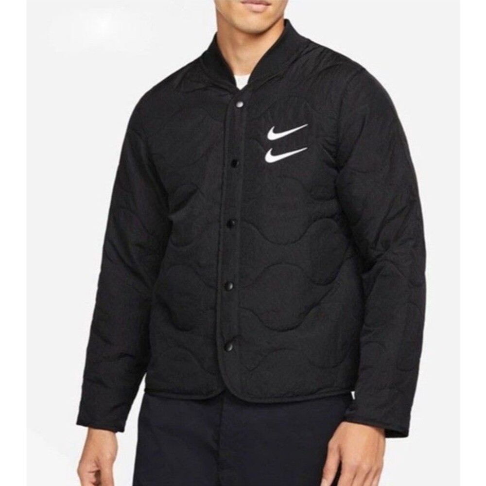 Nike Sportswear Swoosh Quilted Jacket Men’s L Black Double Swoosh NWT